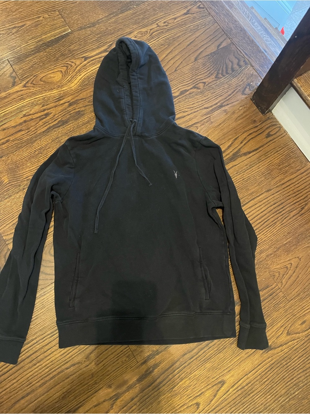 All saints Black Pullover Hoodie with Subtle Logo Mens large